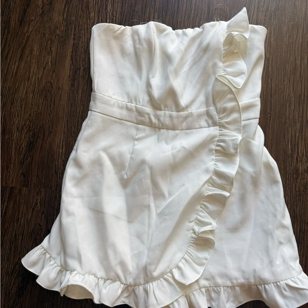 White Strapless Ruffle Romper - Picture 1 of 3